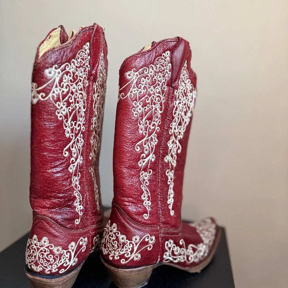 Corral Red Embroidered Western Boots Tall Leather Cowgirl Boots Size 7.5M NWOT - Picture 14 of 15